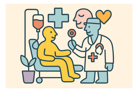 Vector illustration of a doctor and patient in a hospital. Health care concept.のイラスト素材