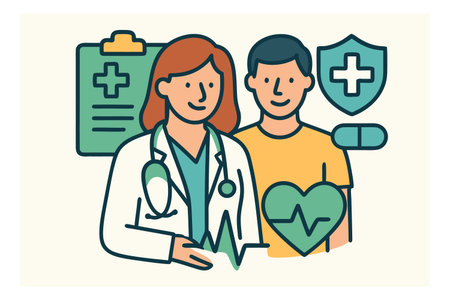 Vector illustration of a doctor and a female patient. The concept of healthcare and medicine.のイラスト素材