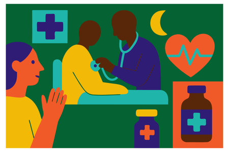 Vector illustration of a doctor and patient in a hospital. Flat design.のイラスト素材