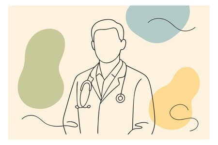 Vector illustration of a male doctor with stethoscope in line style.のイラスト素材