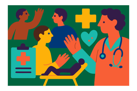 Vector illustration of a group of doctors giving high five to a patientのイラスト素材