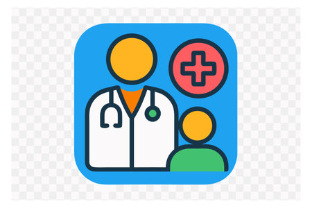 Doctor and patient colorful icon. Medical symbol. Vector illustration in a flat styleのイラスト素材