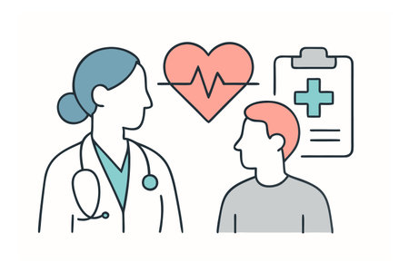 Doctor and patient. Medical concept. Vector illustration in thin line styleのイラスト素材