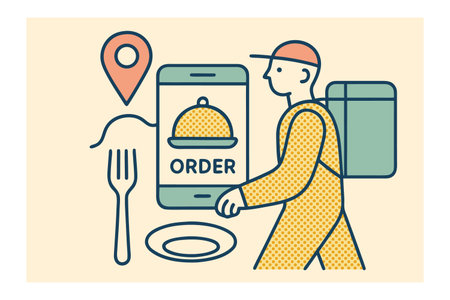 Order food online. Food delivery service. Vector illustration in thin line style.のイラスト素材