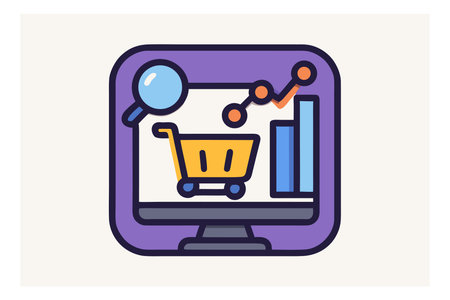Icon of shopping cart on computer screen, flat style vector illustration.のイラスト素材