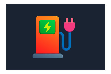 Electric car charging station vector flat icon isolated on a dark background.のイラスト素材