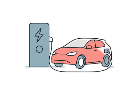 Electric car charging station flat vector illustration. Electric vehicle charging station.のイラスト素材