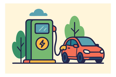 Electric car charging station. Electric vehicle charging station. Vector illustration.のイラスト素材