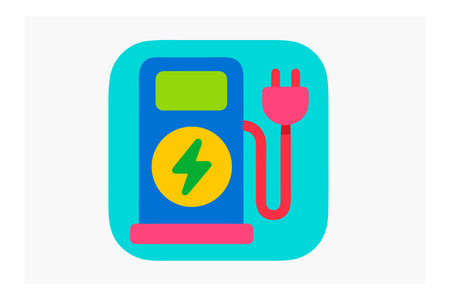 Electric car charging station flat icon. Vector colorful illustration with plug.のイラスト素材