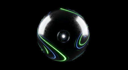 Abstract neon sphere on a black background. 3d rendering, 3d illustration.の素材