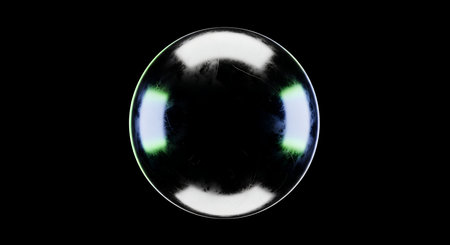 3d illustration of a soap bubble isolated on a black background.の素材