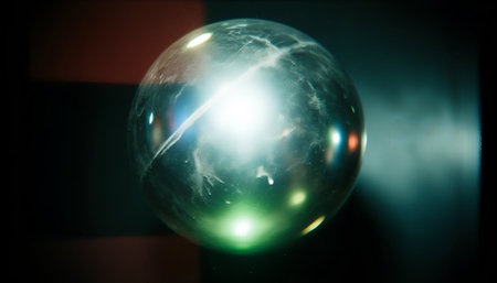 abstract scene of a crystal ball in the dark with lens flareの素材