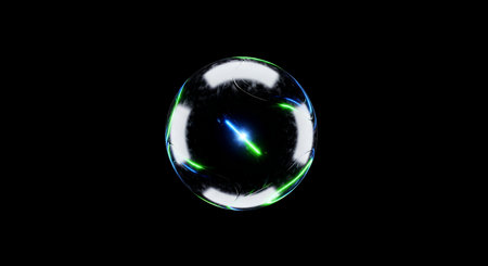 Glowing sphere with blue light on black background. 3d illustrationの素材