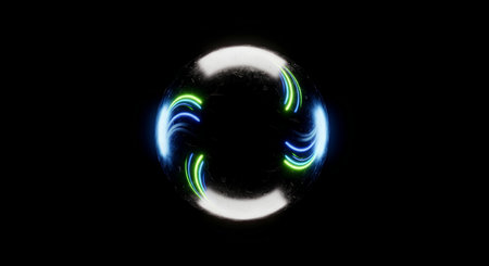 glowing sphere on black background, computer generated abstract background, 3d render illustrationの素材