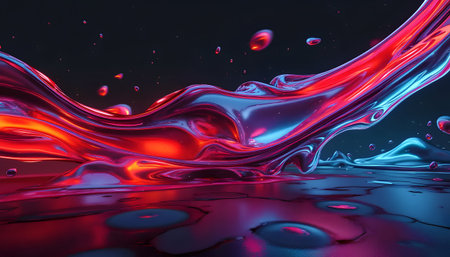 3d render, abstract liquid background, red and blue paint splashingの素材