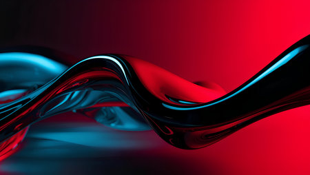 3d rendering of abstract wavy liquid background in red and blue colorsの素材