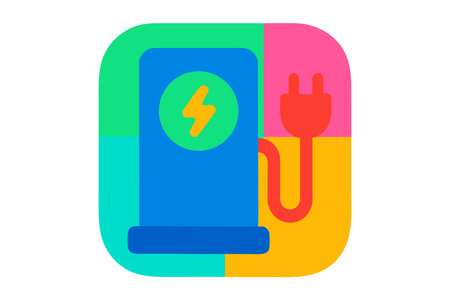 Electric car charging station flat icon, vector graphics, a colorful solid pattern on a white background, eps 10.のイラスト素材