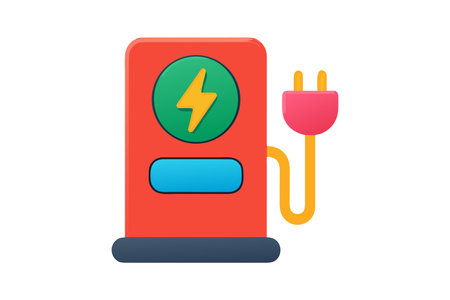 Electric car charging station flat icon, vector graphics, a colorful solid pattern on a white background, eps 10.のイラスト素材