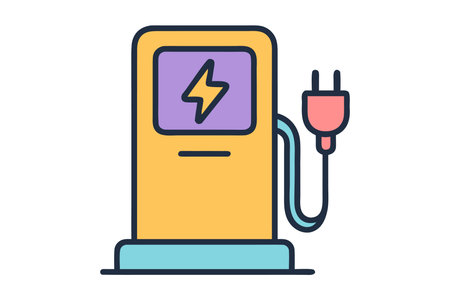 Electric car charging station flat color icon. Pictogram for web page, mobile app, promo. Editable stroke.のイラスト素材