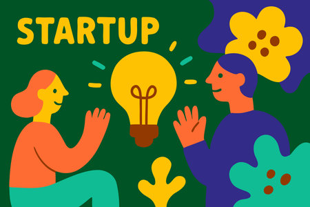 Conceptual hand writing showing Start Up. Concept meaning Entrepreneur starting a new business with a new product or service Two Women Sitting Crossed Arms Touching Big Light Bulbのイラスト素材