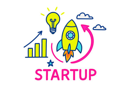Startup concept with rocket, lightbulb and graph. Vector illustrationのイラスト素材