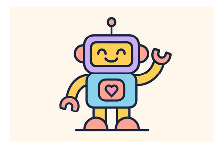 Cute robot character flat vector illustration. Cartoon robot with heart.のイラスト素材