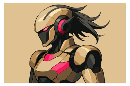 Vector illustration of a female robot on a beige background. Cartoon style.のイラスト素材