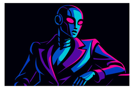 Futuristic man in a suit. Isolated on black background.のイラスト素材