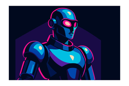 Cyborg vector illustration isolated on dark background. Futuristic cyborg.のイラスト素材