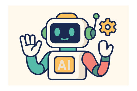 Cute robot waving hand. Artificial intelligence concept. Modern flat vector illustration.のイラスト素材