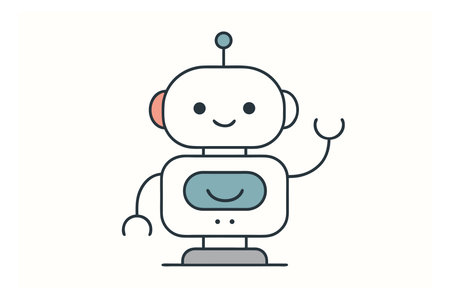 Cute little robot isolated on white background. Vector illustration in flat style.のイラスト素材