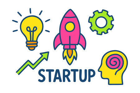 Startup concept, flat line design vector illustration on white background.のイラスト素材
