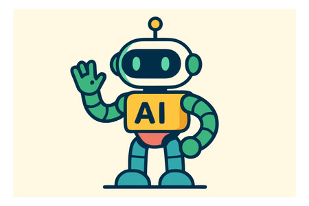 Cute robot waving hand, flat vector illustration isolated on white background.のイラスト素材