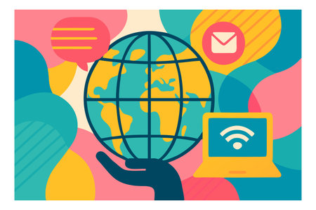 Global communication concept. Hand holding globe. Vector illustration in flat styleのイラスト素材