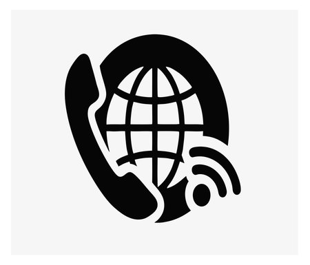 Vector icon of phone handset and globe. Black and white illustration.のイラスト素材