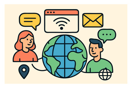 Vector illustration of a global communication concept. Flat line design style.のイラスト素材