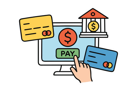 computer with bill and credit card on white background vector illustration desingのイラスト素材