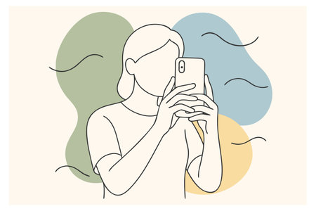 Vector illustration of a young woman taking a selfie with a smartphone.のイラスト素材