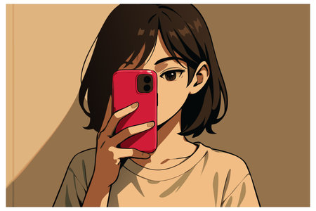 Young woman with cell phone. Vector illustration in retro comic style.のイラスト素材