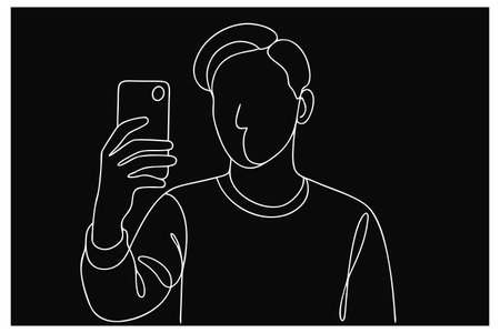 Man taking a selfie with a smartphone. Vector illustration on black background.のイラスト素材