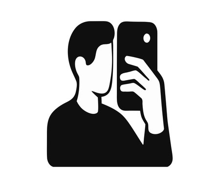 Smartphone icon vector male user person profile avatar symbol for business in a flat color glyph...