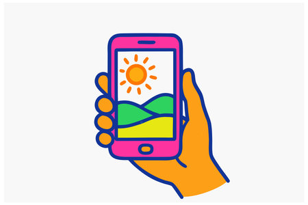Smartphone icon. Mobile phone in hand. Isolated vector stock illustrationのイラスト素材