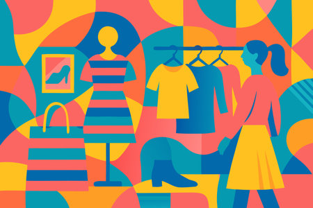Women shopping in the mall. Vector illustration in a flat style.のイラスト素材