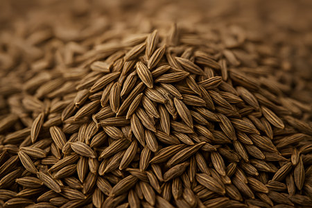 Close up of cumin seeds for background. Selective focus.の素材