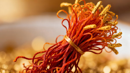 Close up shot of Christmas decoration on golden bokeh background.の素材