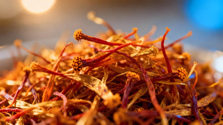 Close up of dried saffron. Shallow depth of field.の素材