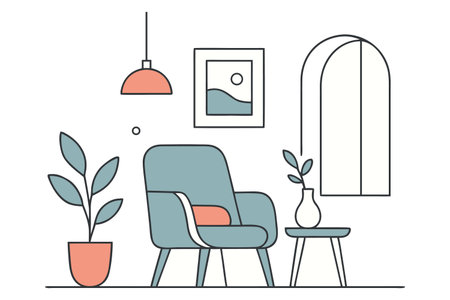 Living room interior with armchair, table, mirror and plant. Vector illustrationのイラスト素材