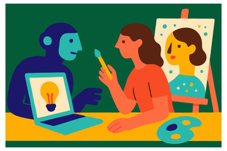 Creative people at the desk. Vector illustration in flat style.