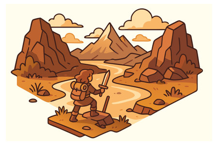 Cartoon illustration of a caveman with a sword in the desertのイラスト素材