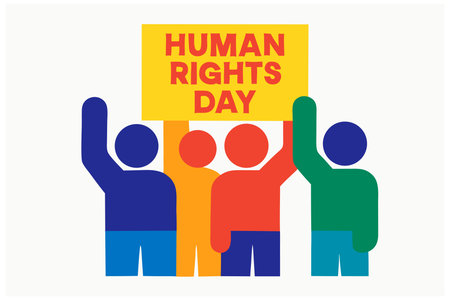Human rights day concept. Group of people with placard. Vector illustration.のイラスト素材